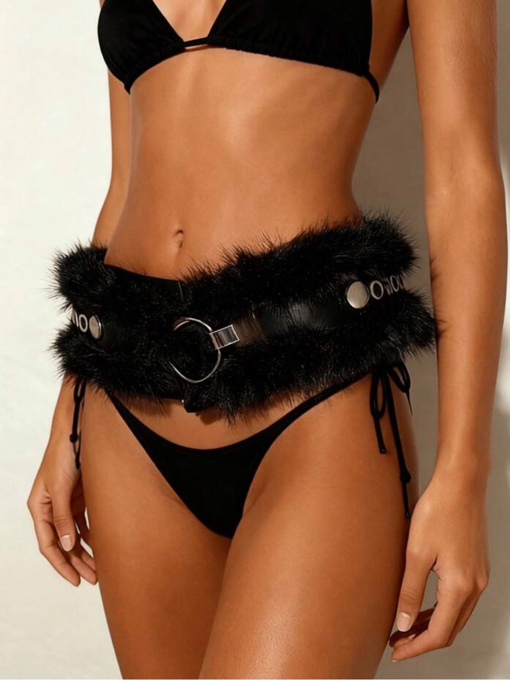 Faux Fur Black Statement Waist Belt